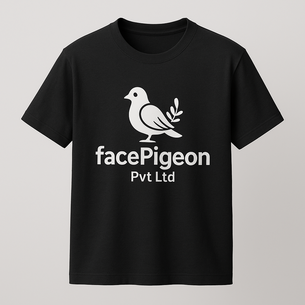 facePigeon Black Classic Logo T-Shirt – Premium Cotton Unisex Tee