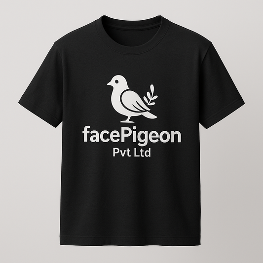 facePigeon Black Classic Logo T-Shirt – Premium Cotton Unisex Tee