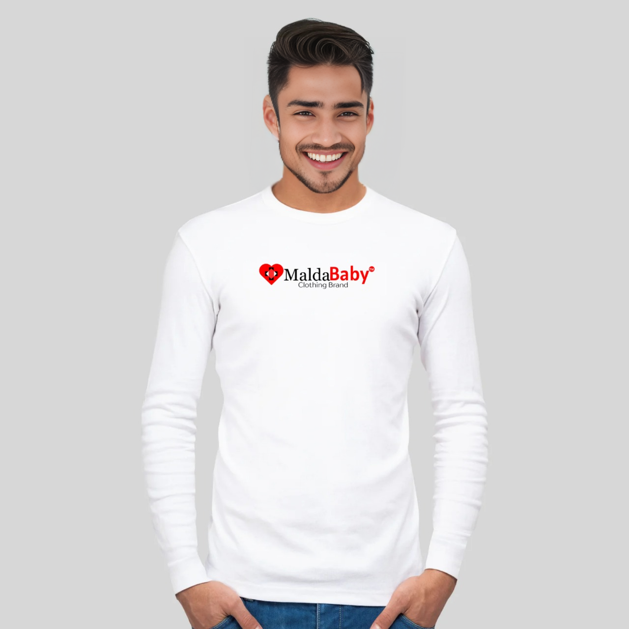MaldaBaby® Signature Logo Full Sleeve T-Shirt – White (Unisex)