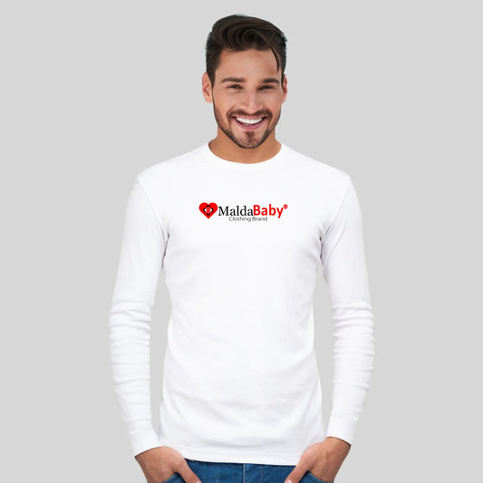 MaldaBaby® Signature Logo Full Sleeve T-Shirt – White (Unisex)