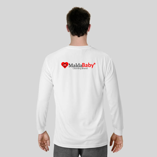 MaldaBaby® Signature Logo Full Sleeve T-Shirt – White (Unisex)